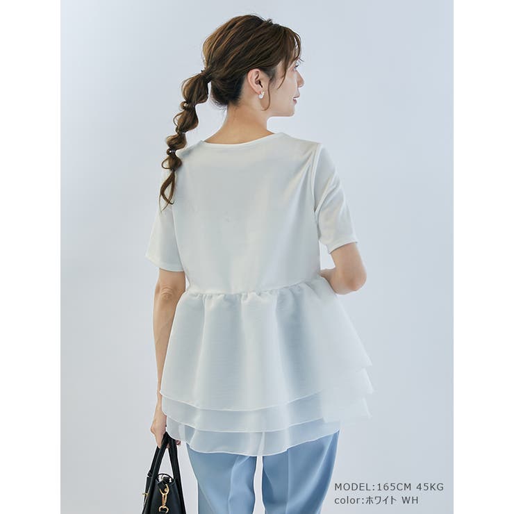 ペプラムTシャツ ふんわりプルオーバー ドッキングトップス | karei | 詳細画像21 