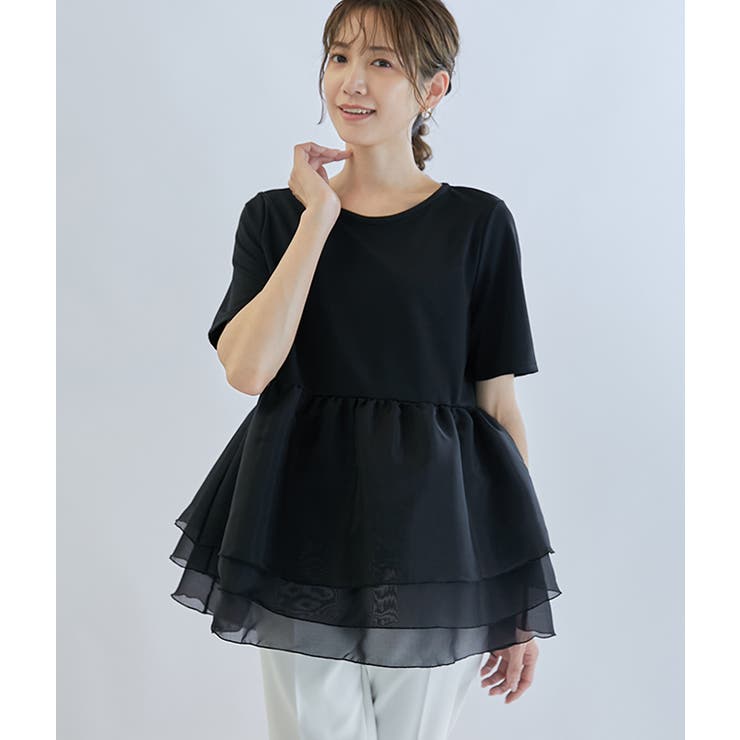 ペプラムTシャツ ふんわりプルオーバー ドッキングトップス | karei | 詳細画像31 