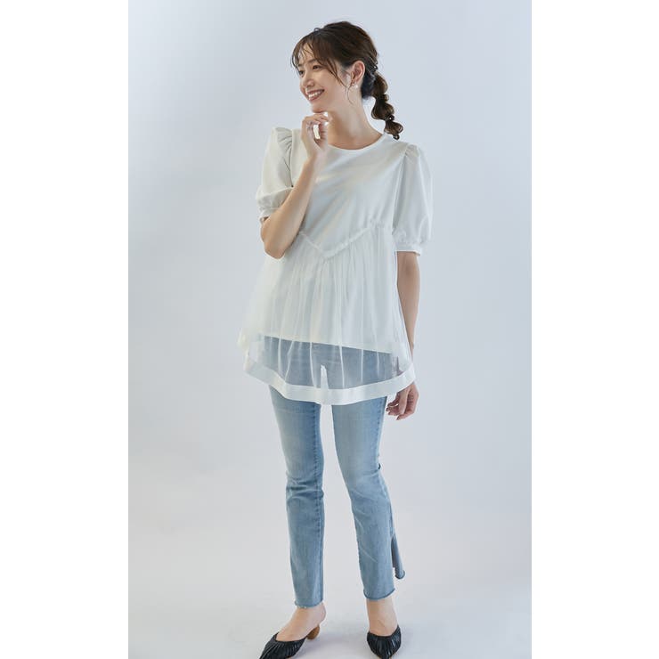 シアーチュールドッキングTシャツ トップス 半袖 | karei | 詳細画像10 