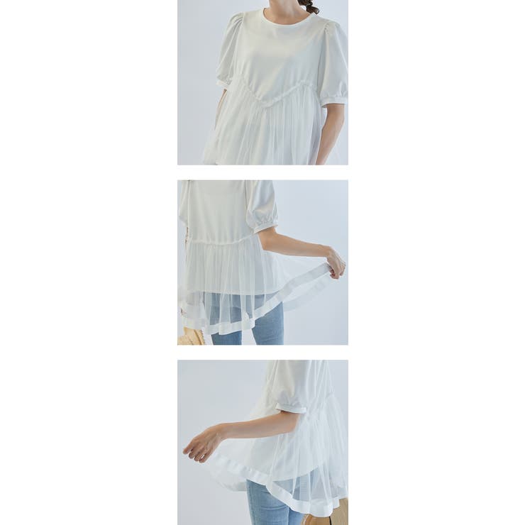 シアーチュールドッキングTシャツ トップス 半袖 | karei | 詳細画像12 