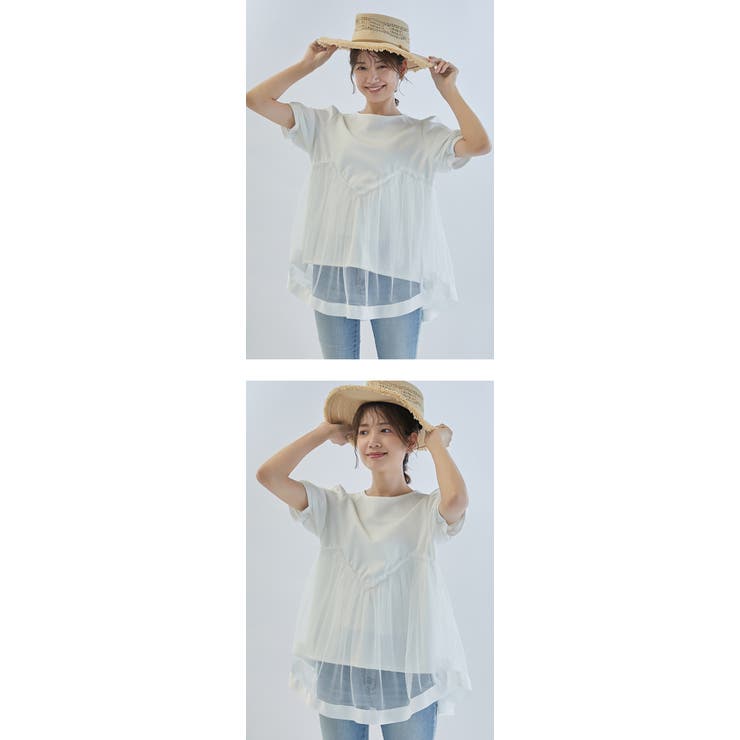 シアーチュールドッキングTシャツ トップス 半袖 | karei | 詳細画像13 
