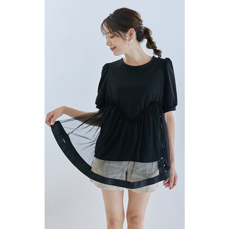 シアーチュールドッキングTシャツ トップス 半袖 | karei | 詳細画像20 