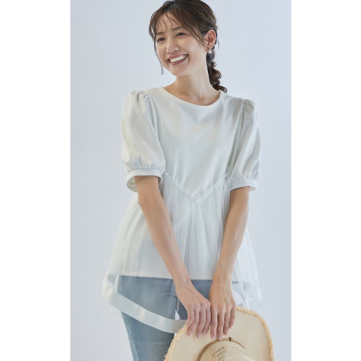 シアーチュールドッキングTシャツ トップス 半袖 | karei | 詳細画像9 