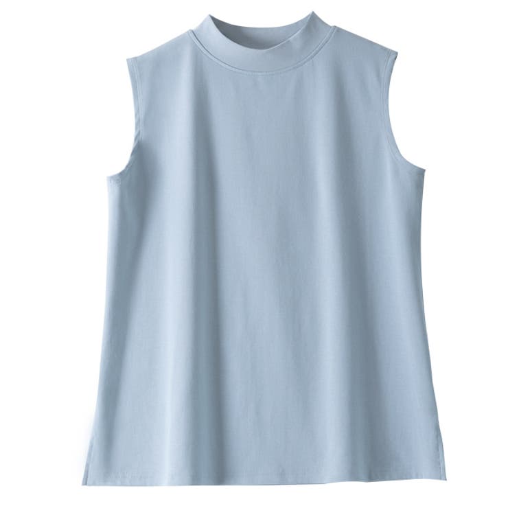 【袖なし】ブルー | さらっと心地いい。綿100％ベーシックTシャツ 半袖 ハイネック | karei