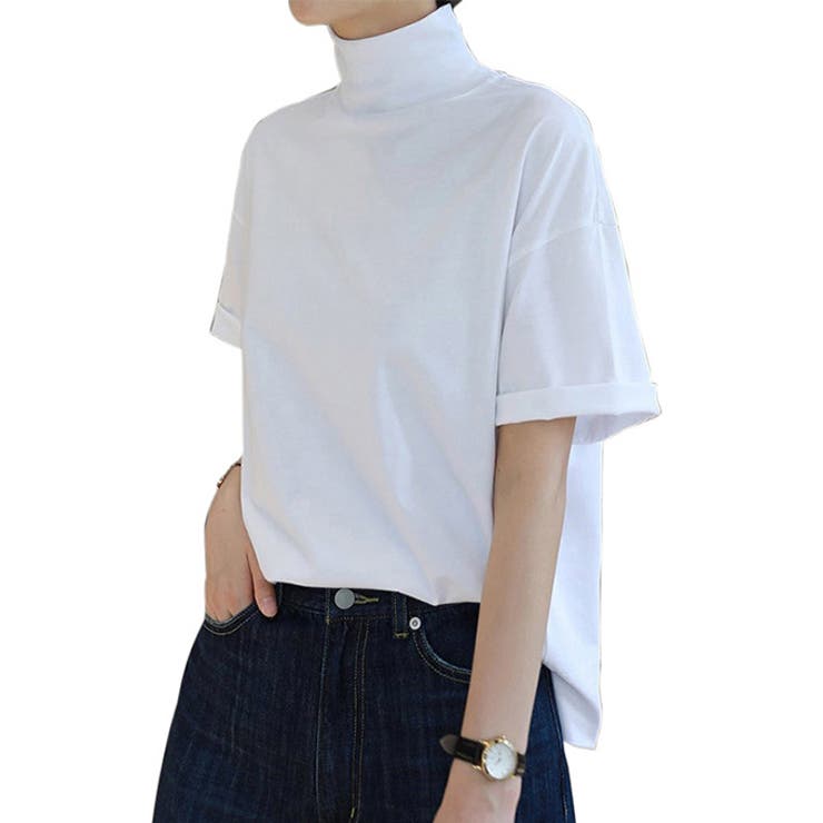 【半袖】ホワイト | さらっと心地いい。綿100％ベーシックTシャツ 半袖 ハイネック | karei