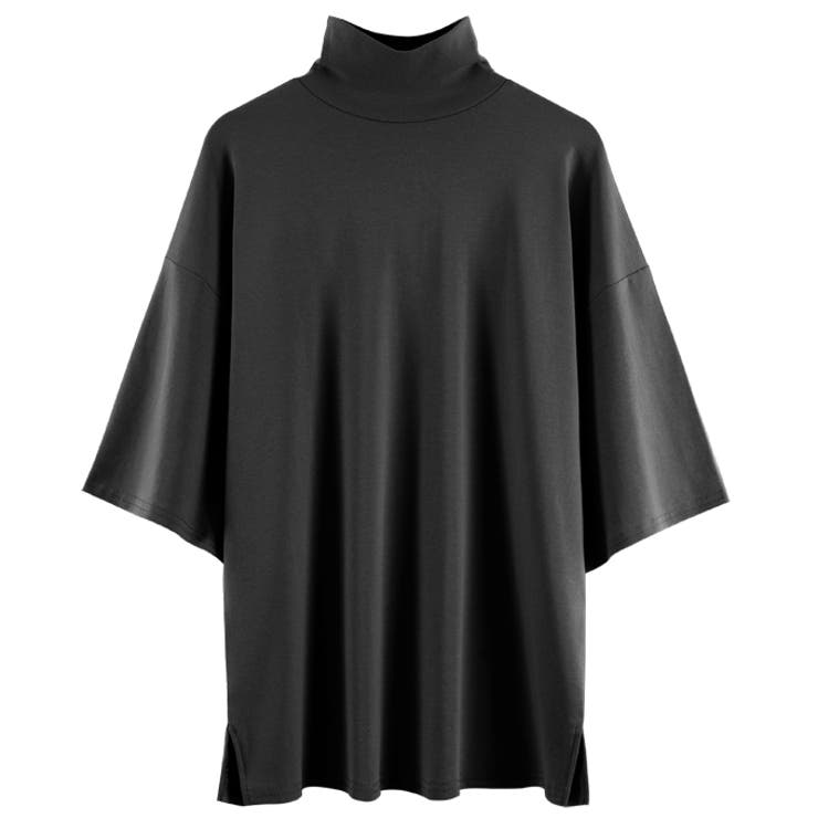 【半袖】ブラック | さらっと心地いい。綿100％ベーシックTシャツ 半袖 ハイネック | karei