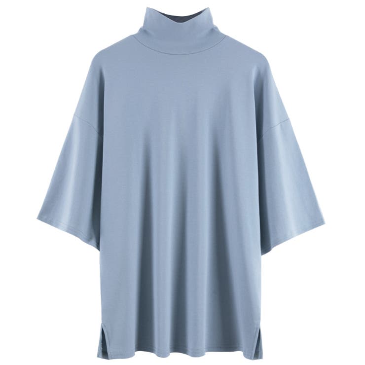 【半袖】ブルー | さらっと心地いい。綿100％ベーシックTシャツ 半袖 ハイネック | karei