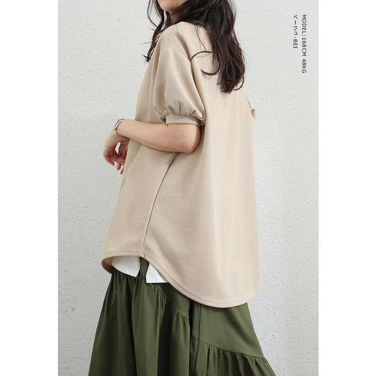 ワッフルカットソー Tシャツ ぽわん袖 | karei | 詳細画像11 