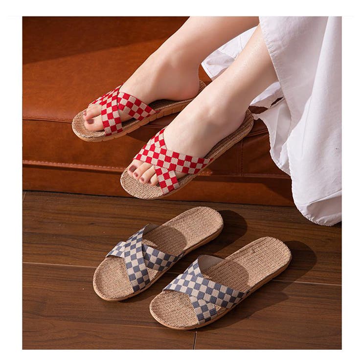 クロスデザインルームシューズ ジュート素材スリッパ | karei | 詳細画像3 