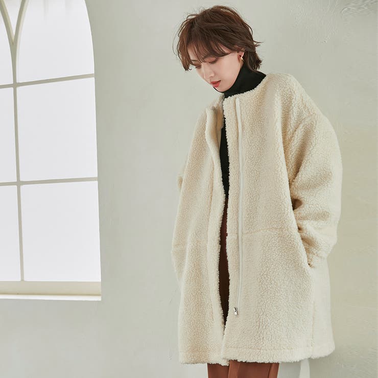 ボアコート レディース 暖か ふわふわ ノーカラーボアコート 品番 Kriw Karei カレイ のレディースファッション通販 Shoplist ショップリスト