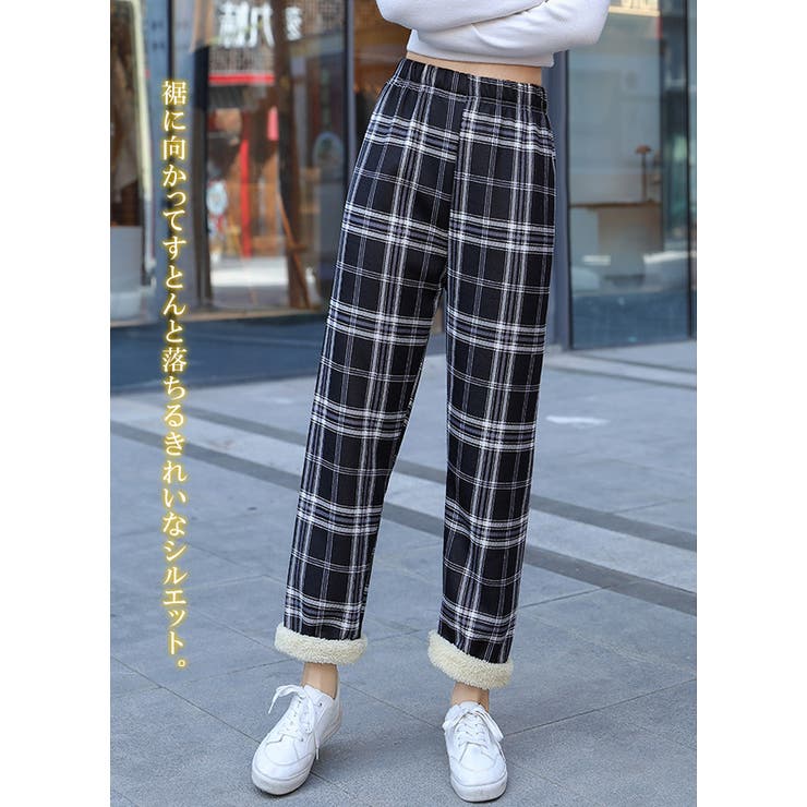 裏起毛チェック柄ワイドパンツ  | karei | 詳細画像4 