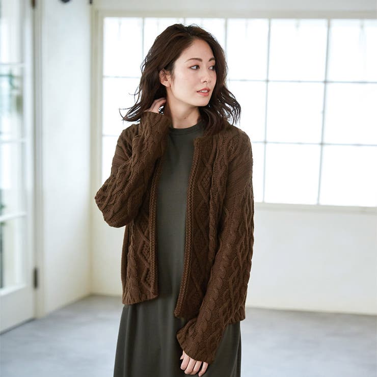 ケーブル編みカーディガン ニットカーデ ざっくり編み暖か | karei | 詳細画像12 