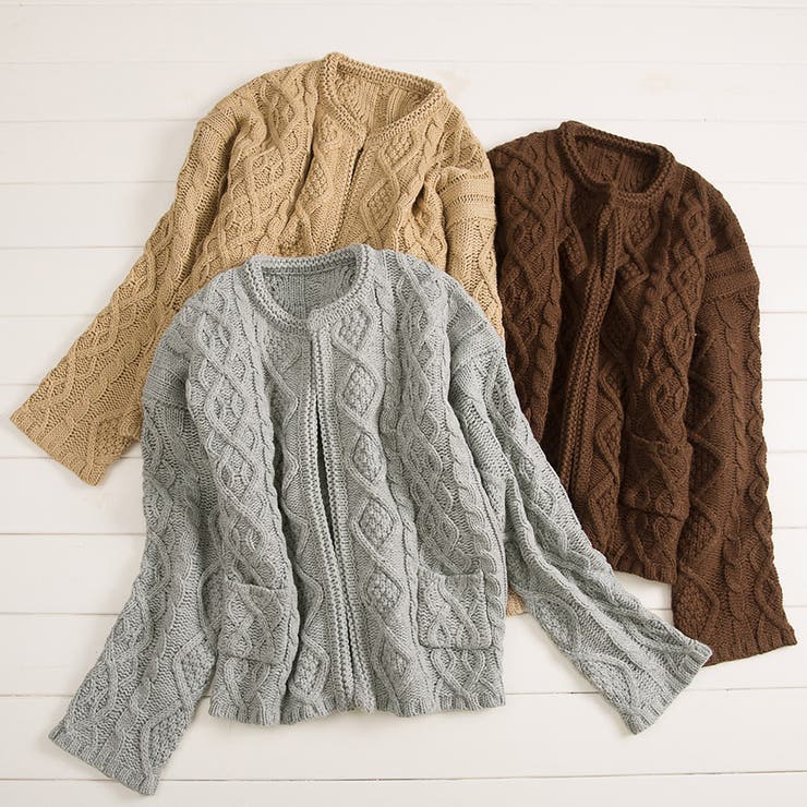 ケーブル編みカーディガン ニットカーデ ざっくり編み暖か
