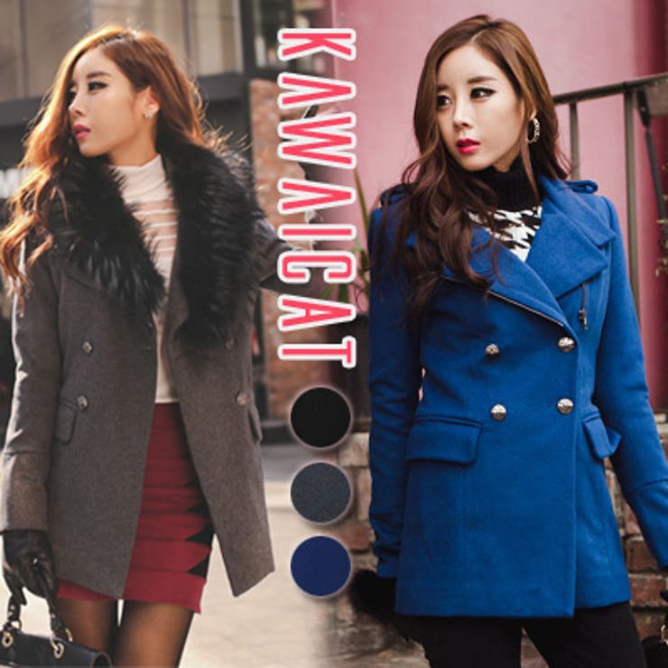 2スタイルで着こなしが楽しめるスリムコート カシミア風ダブルボタンウールコート | KawaiCat | 詳細画像1