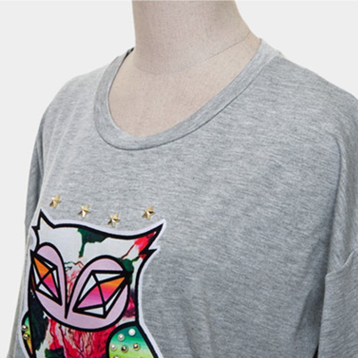 【ts10943】 星スタッズ・ビーズ装飾ポイントカラフルフクロウプリントTシャ… | KawaiCat | 詳細画像8 