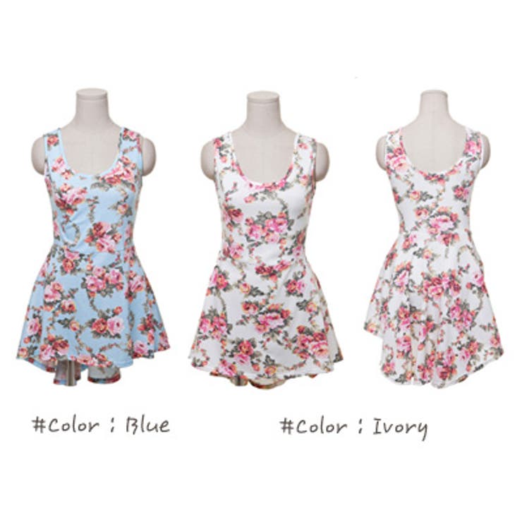 前後アンバランスな丈で脚長効果のあるアンバランス裾ノースリーブ花柄ワンピース | KawaiCat | 詳細画像7