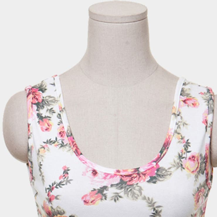 前後アンバランスな丈で脚長効果のあるアンバランス裾ノースリーブ花柄ワンピース | KawaiCat | 詳細画像8