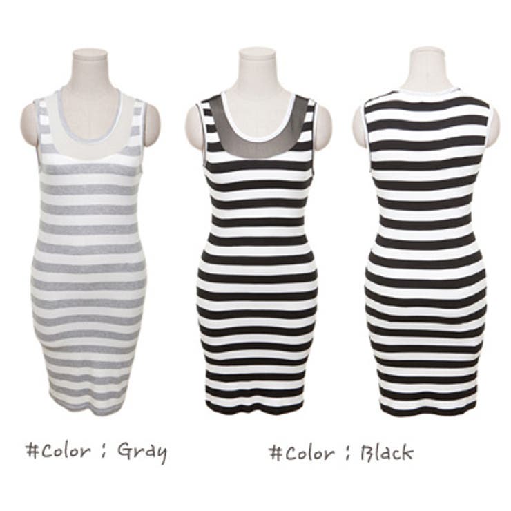 メッシュラインポイントノースリーブボーダーワンピース | KawaiCat | 詳細画像7 