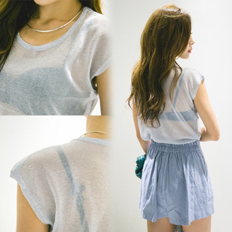 キラキラとしたラメ入りの生地で高級感をプラス シースルーラメ入りニットTシャツ | KawaiCat | 詳細画像2 