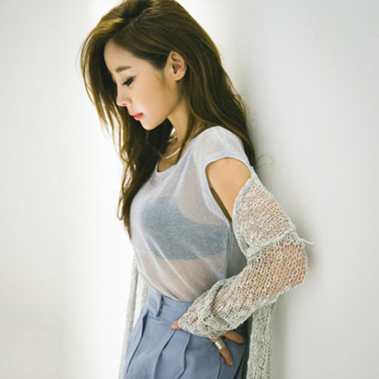 キラキラとしたラメ入りの生地で高級感をプラス シースルーラメ入りニットTシャツ | KawaiCat | 詳細画像6 