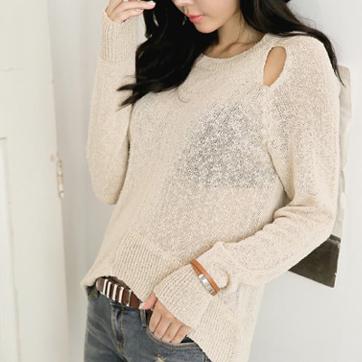 【ts12389】両肩にカットアウトでセクシーさもプラスされたカジュアルニット … | KawaiCat | 詳細画像4 