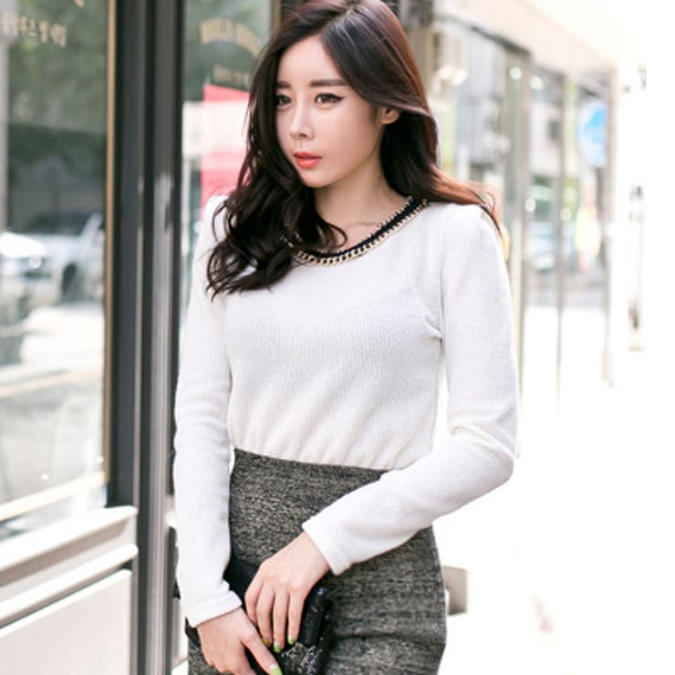 【ts12747】アクセいらずで上品な印象に ネックラインチェーン装飾パワーショ… | KawaiCat | 詳細画像1 