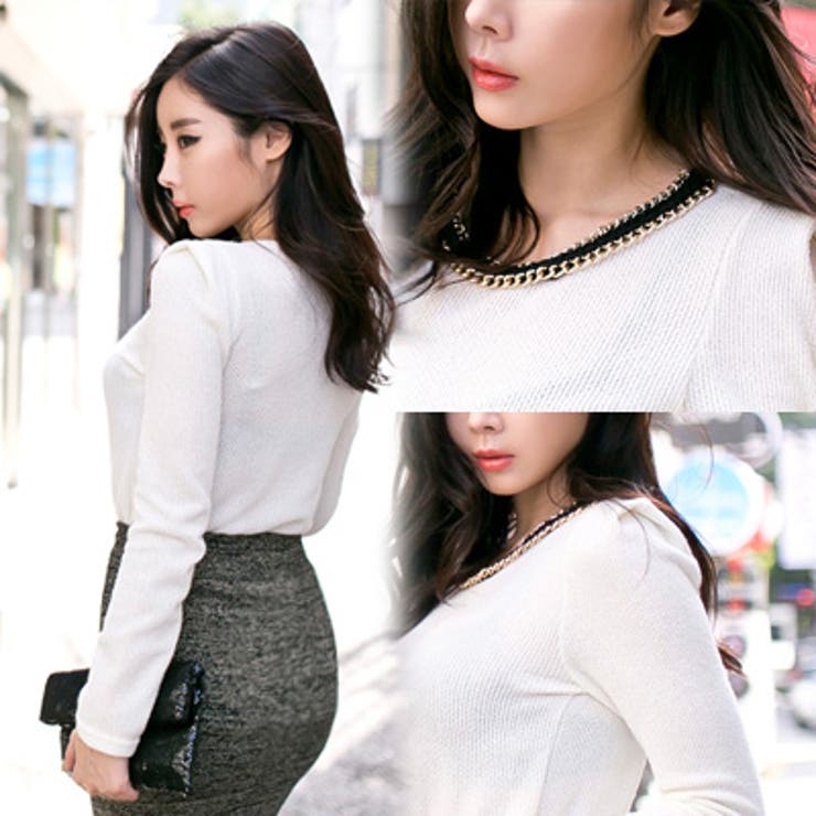 【ts12747】アクセいらずで上品な印象に ネックラインチェーン装飾パワーショ… | KawaiCat | 詳細画像2 