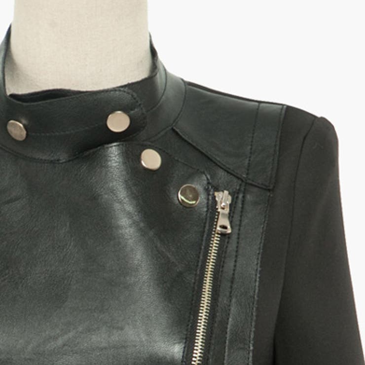 斜めZIPでスリムなシルエット レザー切り替え斜めZIPポイントジャケット | KawaiCat | 詳細画像8 