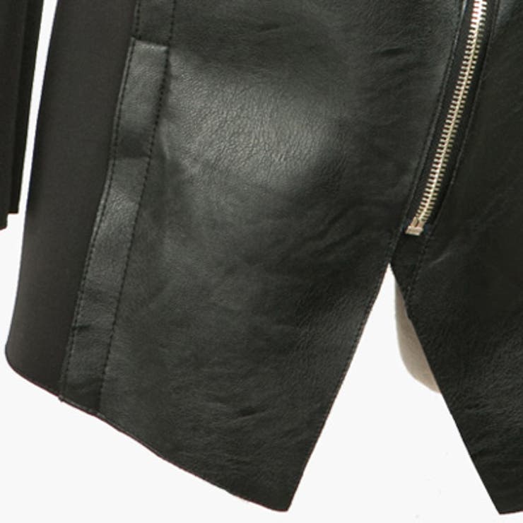 斜めZIPでスリムなシルエット レザー切り替え斜めZIPポイントジャケット | KawaiCat | 詳細画像9 