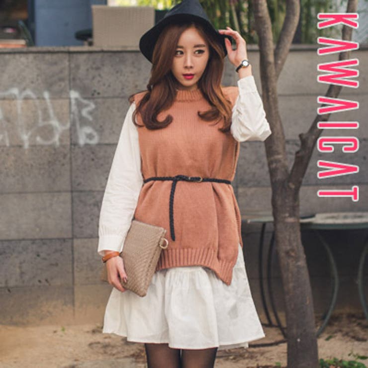 cerford ニットベストワンピース　ピンクベージュ CELFORD（セルフォード）の「ニットベスト付きワンピース（ワンピース）」 - WEAR