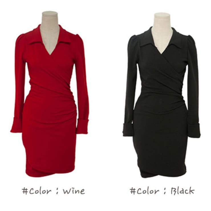 シャーリングでボディーラインをキレイにアシスト カラー付きシャーリングワンピース | KawaiCat | 詳細画像7