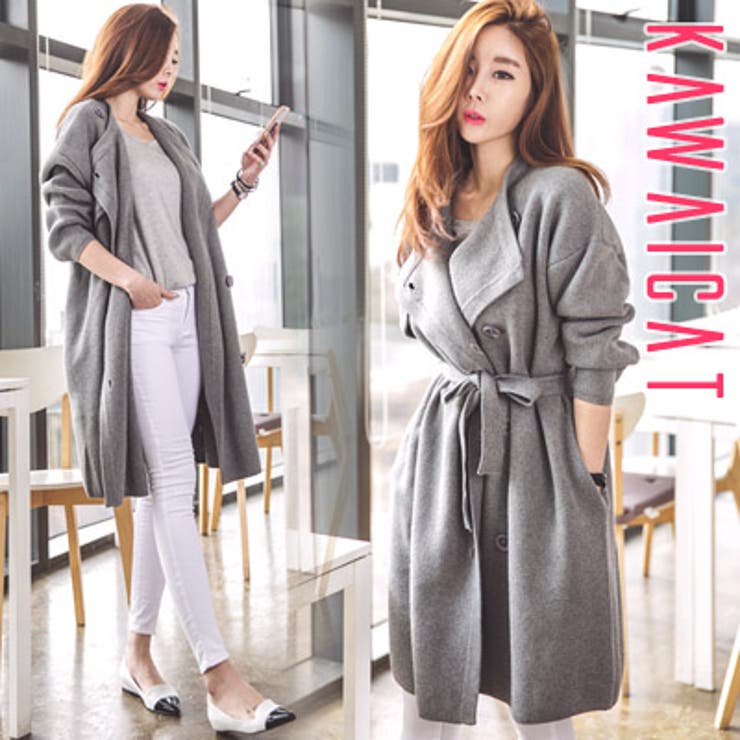 ニット素地でデザインされたシックなトレンチコート 品番 Kw Kawaicat カワイキャット のレディースファッション通販 Shoplist ショップリスト