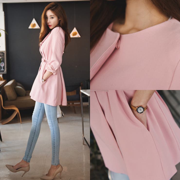 【jk13815】ノーカラーでベルトセットのスプリングジャケット♪余裕のあるゆる… | KawaiCat | 詳細画像2 