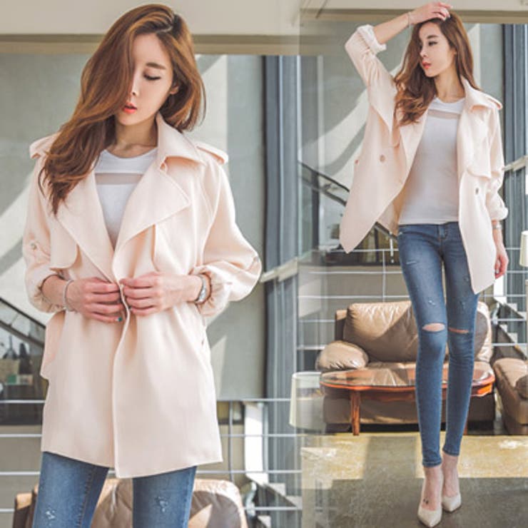 短めの丈でトレンド感のあるスタイルが完成 ハーフトレンチコート | KawaiCat | 詳細画像3