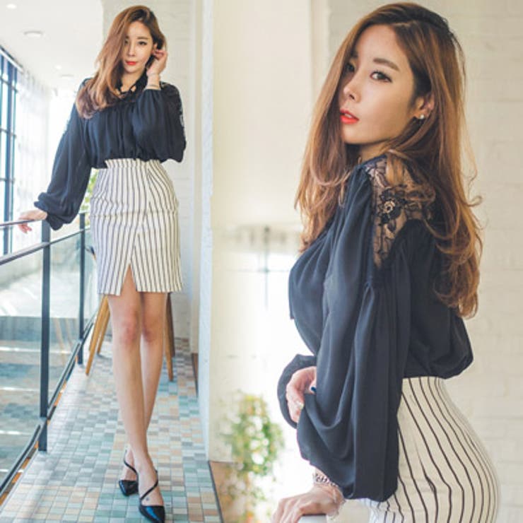 軽くて柔らかい肌触りのブラウス♪ゆったりしたサイズ感のレース配色ラブリーバルーン… | KawaiCat | 詳細画像3