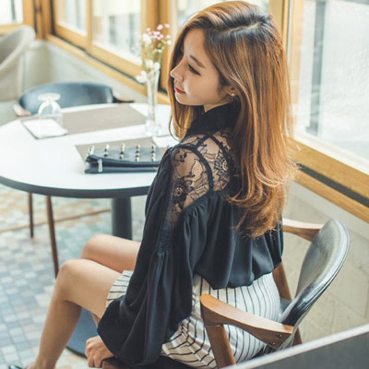 軽くて柔らかい肌触りのブラウス♪ゆったりしたサイズ感のレース配色ラブリーバルーン… | KawaiCat | 詳細画像6