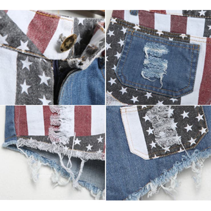 アメリカ国旗柄ショートデニムパンツ Amazon.co.jp: アメリカの国旗プリント女性のためのデニムの