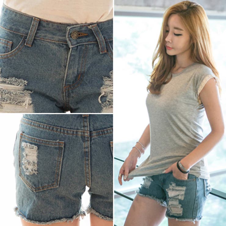 ダメージ加工のビンテージ感がgood!ビンテージ風クラッシュショートデニムパンツ… | KawaiCat | 詳細画像2