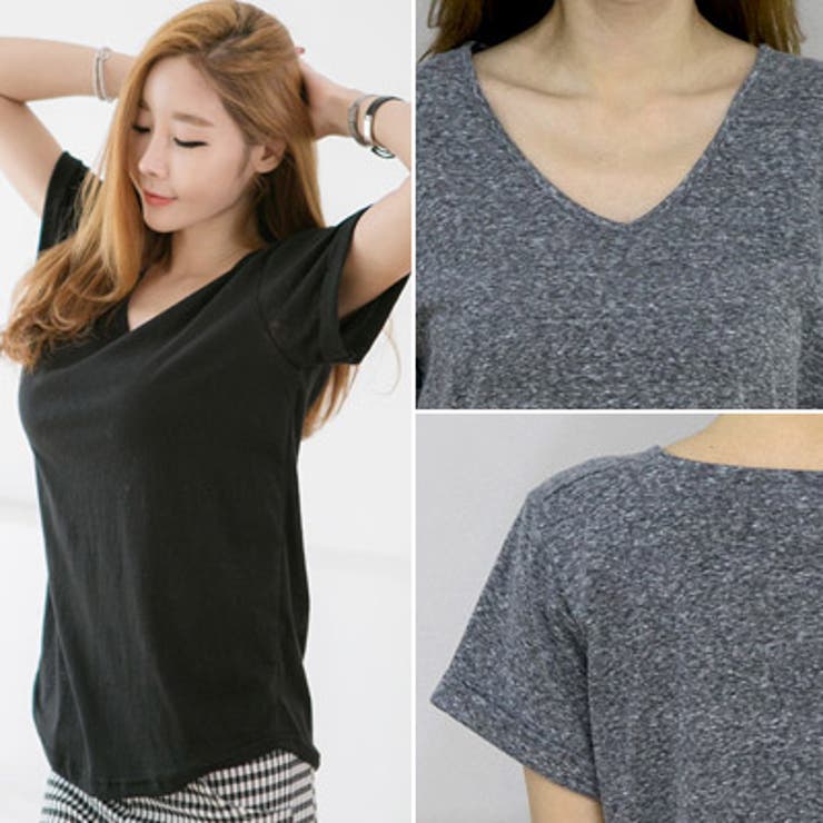 ゆったりしたシルエットでルーズにかっこよく着こなせる♪袖ロールアップVネック半袖Tシャツ