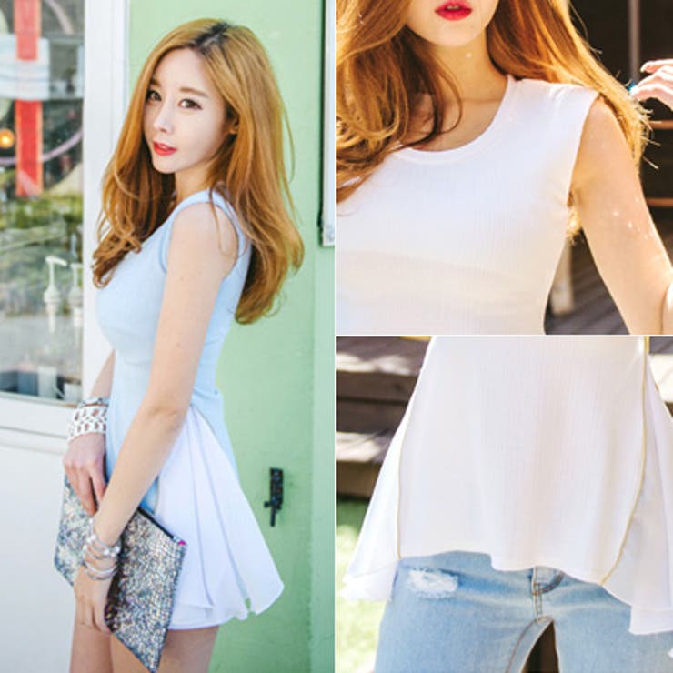 ウエスト細効果あり♪両サイドジッパー付きフレアーラインノースリーブカットソー | KawaiCat | 詳細画像2