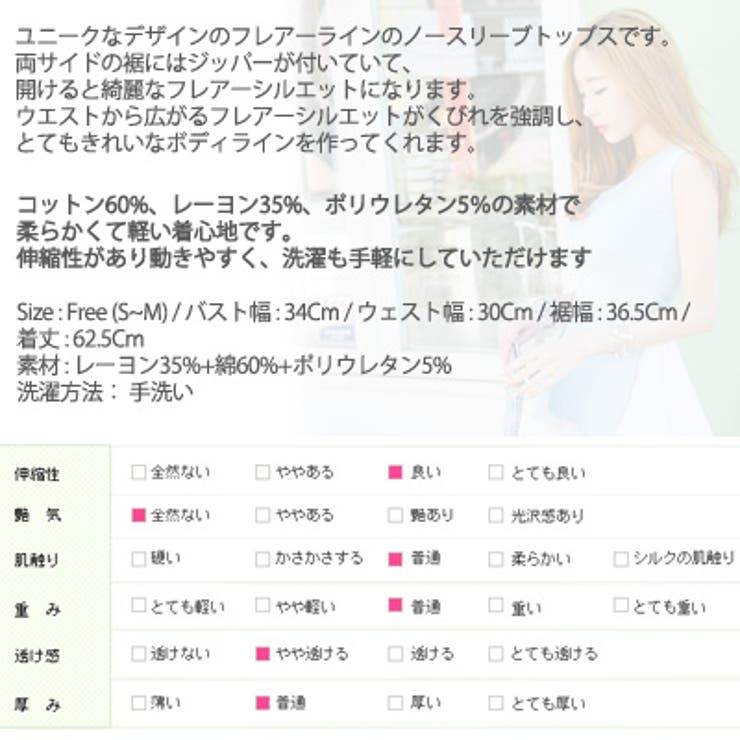 ウエスト細効果あり♪両サイドジッパー付きフレアーラインノースリーブカットソー | KawaiCat | 詳細画像10