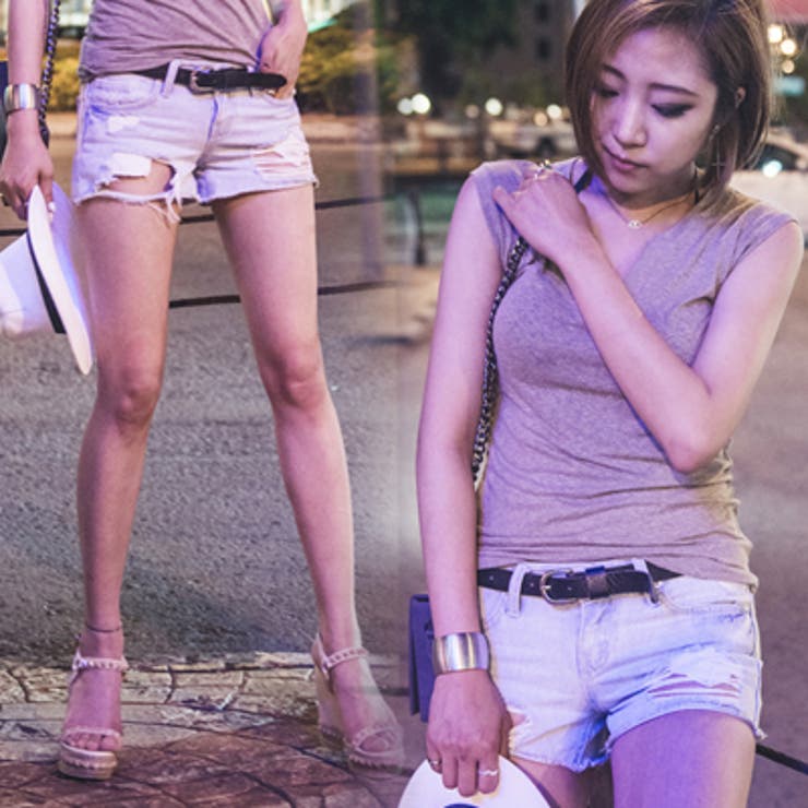 ライトブルーカラーが夏らしい♪裾切りっぱなしデニムダメージ加工ビンテージ風ショー… | KawaiCat | 詳細画像4