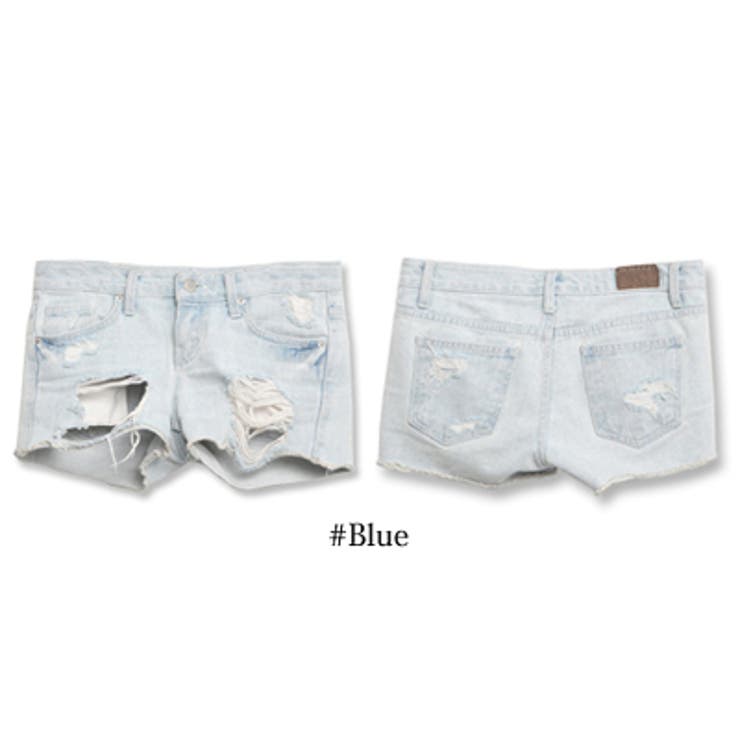 ライトブルーカラーが夏らしい♪裾切りっぱなしデニムダメージ加工ビンテージ風ショー… | KawaiCat | 詳細画像7