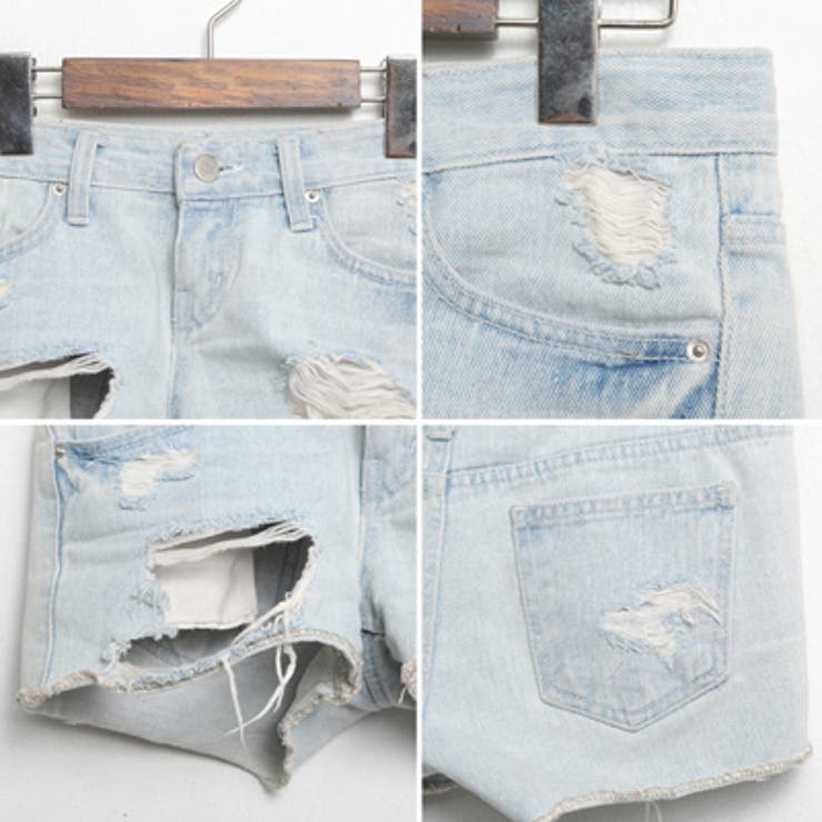 ライトブルーカラーが夏らしい♪裾切りっぱなしデニムダメージ加工ビンテージ風ショー… | KawaiCat | 詳細画像8