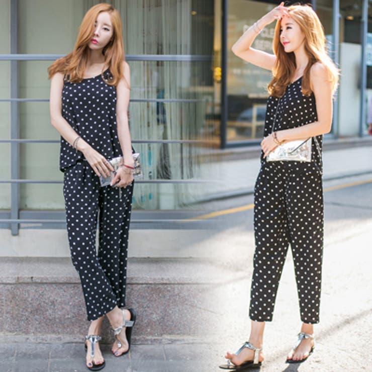 水玉柄が可愛い♪まるでサロペットのような上下セット♪ドット柄キャミソール+クロッ… | KawaiCat | 詳細画像4 