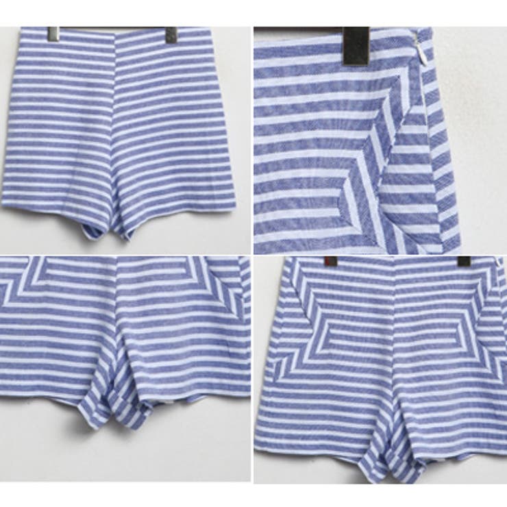 爽やかなボーダーストライプ柄が夏にぴったり♪マリンテイストハイウエストショートパンツ