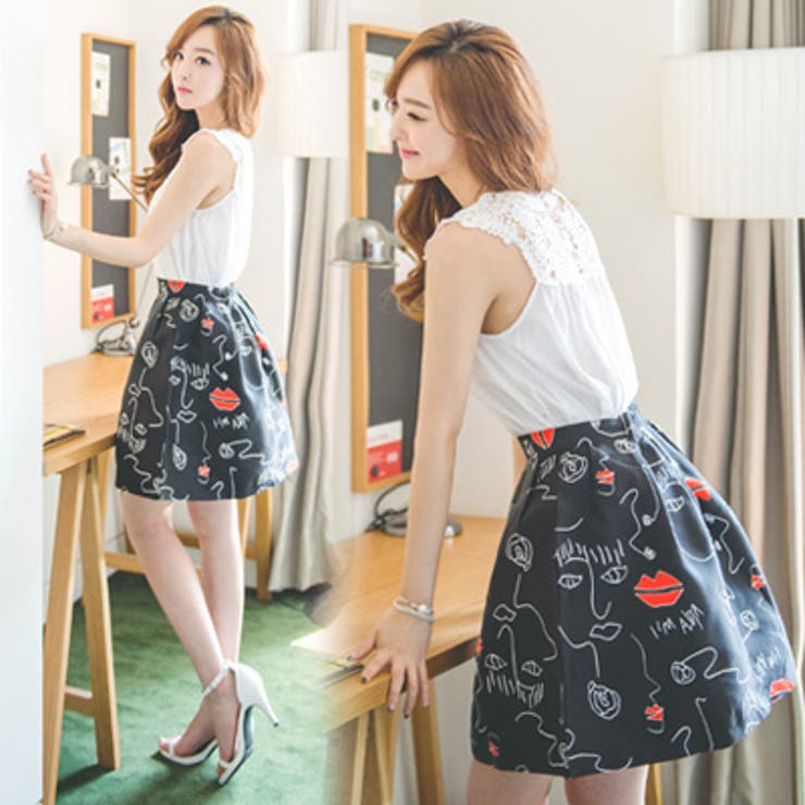 レース配色がフェミニンな印象♪フレアーシルエットナチュラルノースリーブチュニック… | KawaiCat | 詳細画像5