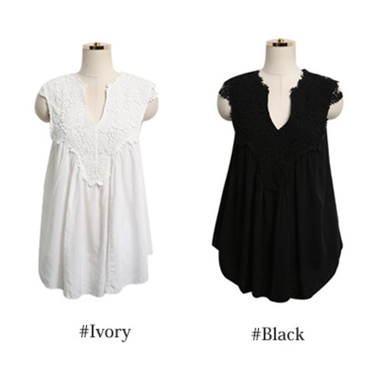 レース配色がフェミニンな印象♪フレアーシルエットナチュラルノースリーブチュニック… | KawaiCat | 詳細画像7