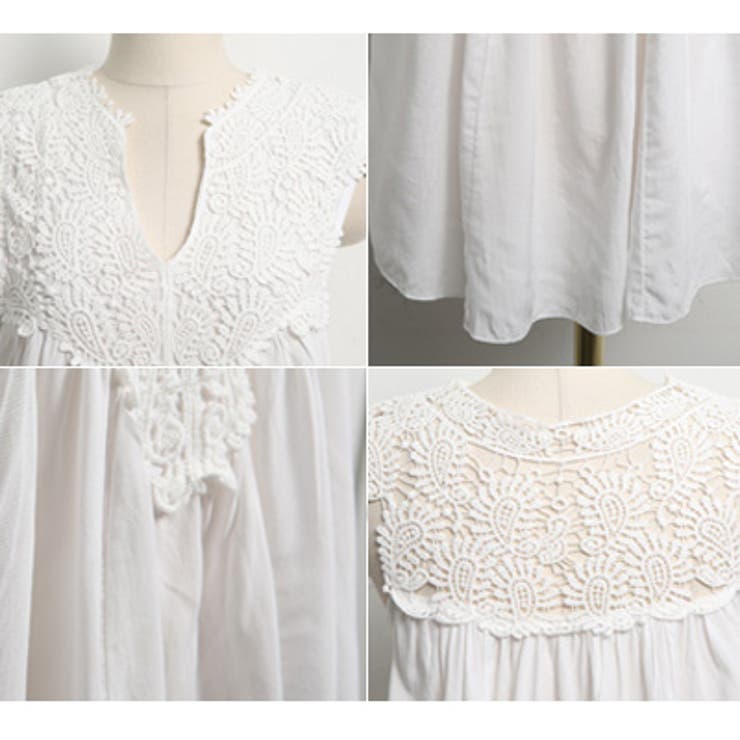 レース配色がフェミニンな印象♪フレアーシルエットナチュラルノースリーブチュニック… | KawaiCat | 詳細画像8