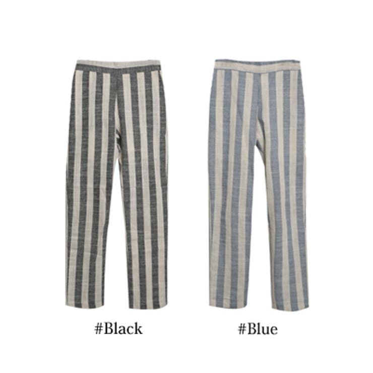 縦ストライプで脚長効果あり♪爽やかな素材感で夏にぴったりなストライプクロップドパンツ